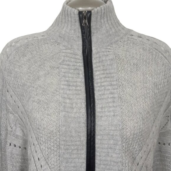 Womens Boxy Cardigan Poncho Med Beige Zip Up Knit Dolman Batwing Sleeve Boho - Picture 3 of 7